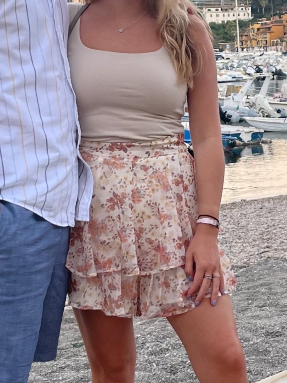 Floral Tiered Ruffle Skirted Shorts in Cream and Peach